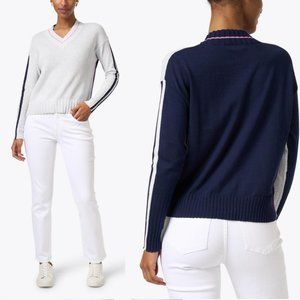 Lisa Todd Borderline Ice Cotton Sweater Size XL Blue Navy Grey V-neck Cotton